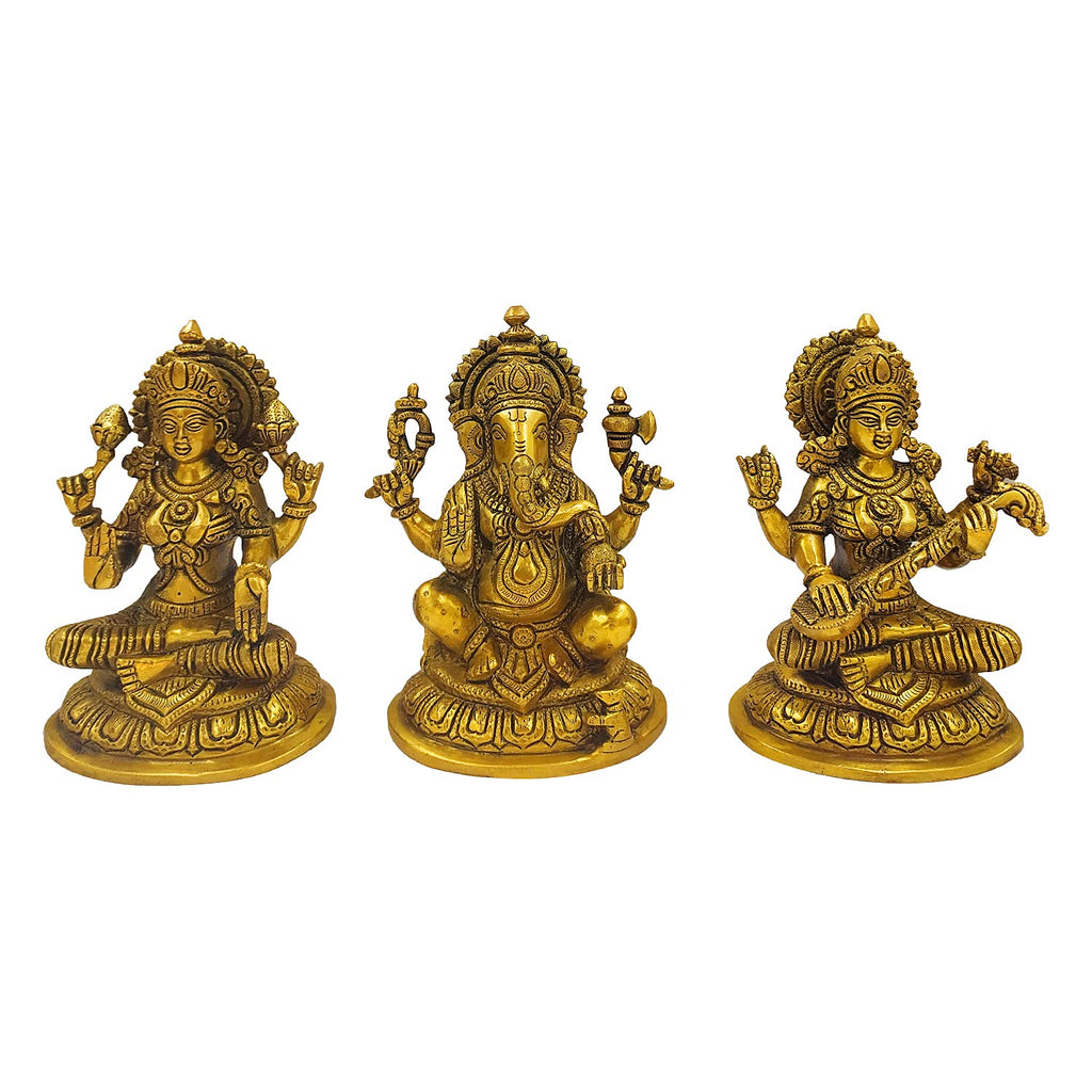 ARTVARKO Brass Lakshmi Ganesha Saraswati Murti Statue Puja & Home Decor, Height : 7.5 Weight 6.6 Kg