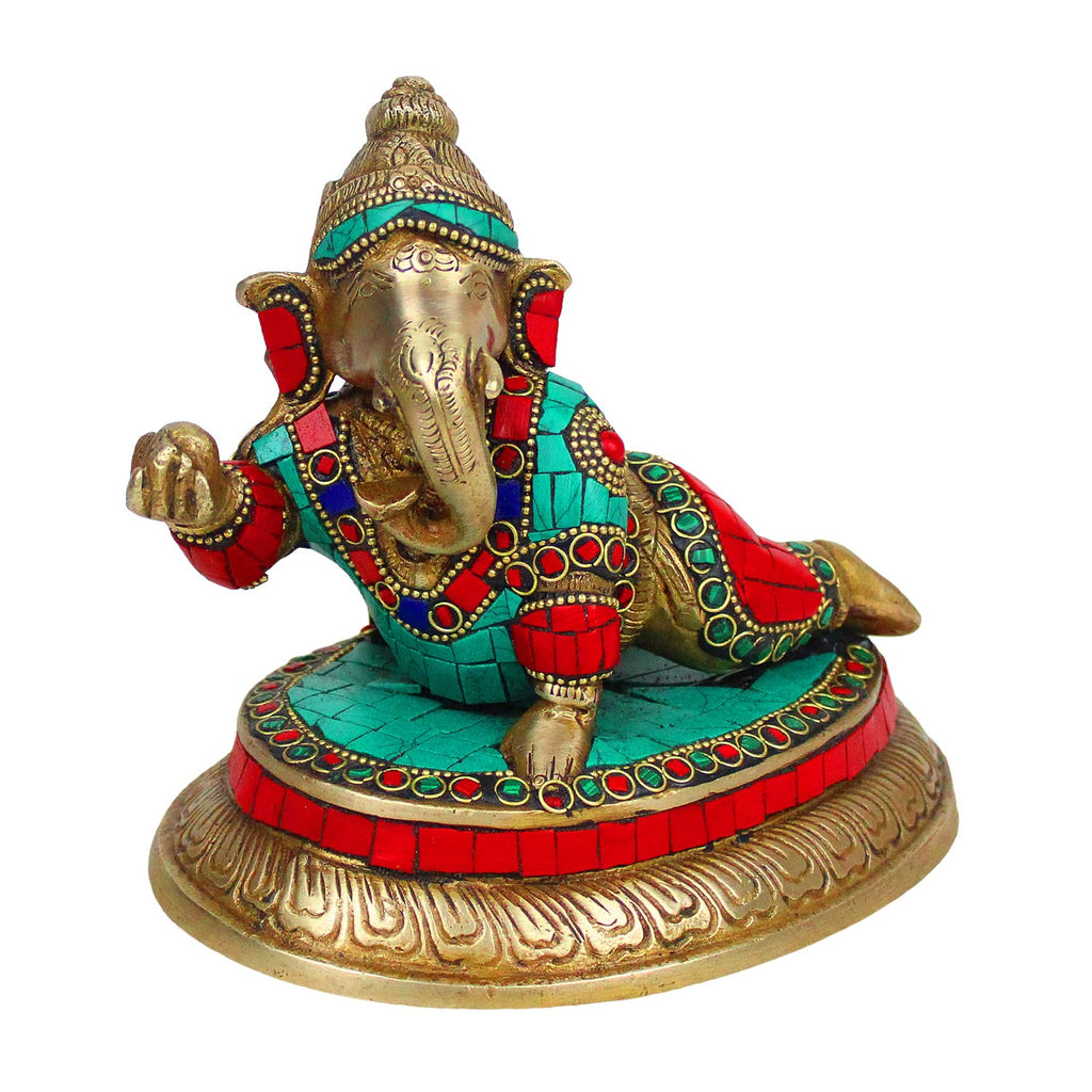 ARTVARKO Baby Ganesha Crawling with laddu Brass with Inlay Handwork.