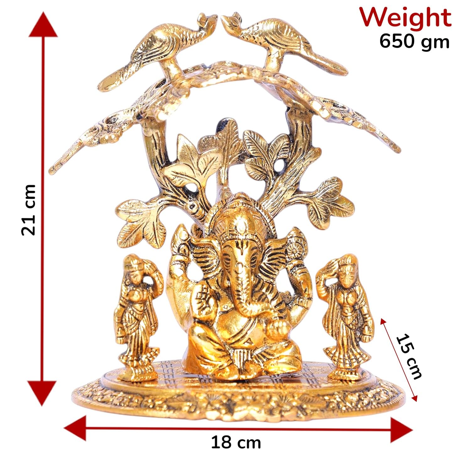 KridayKraft Ganesha with Riddi Shiddi Under Tree Metal Statue for Pooja Decorative Showpiece Figurine Religious Idols for Home Office Statue Murti for Decoration & Pooja Gifting Purpose Sculpture