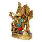 ARTVARKO Brass Lord Ganesha Idol Statue God Ganesh Ganpati Statue Sitting Idol Sculpture in Multicolor Stone Work 6.5 Inches