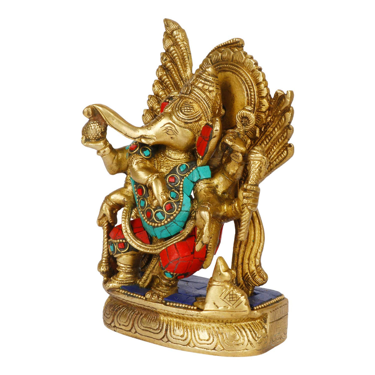 ARTVARKO Brass Lord Ganesha Idol Statue God Ganesh Ganpati Statue Sitting Idol Sculpture in Multicolor Stone Work 6.5 Inches