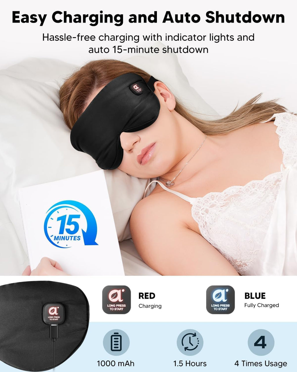 arboleaf Heated Eye Mask, Cordless Rechargeable Warm Eye Compress