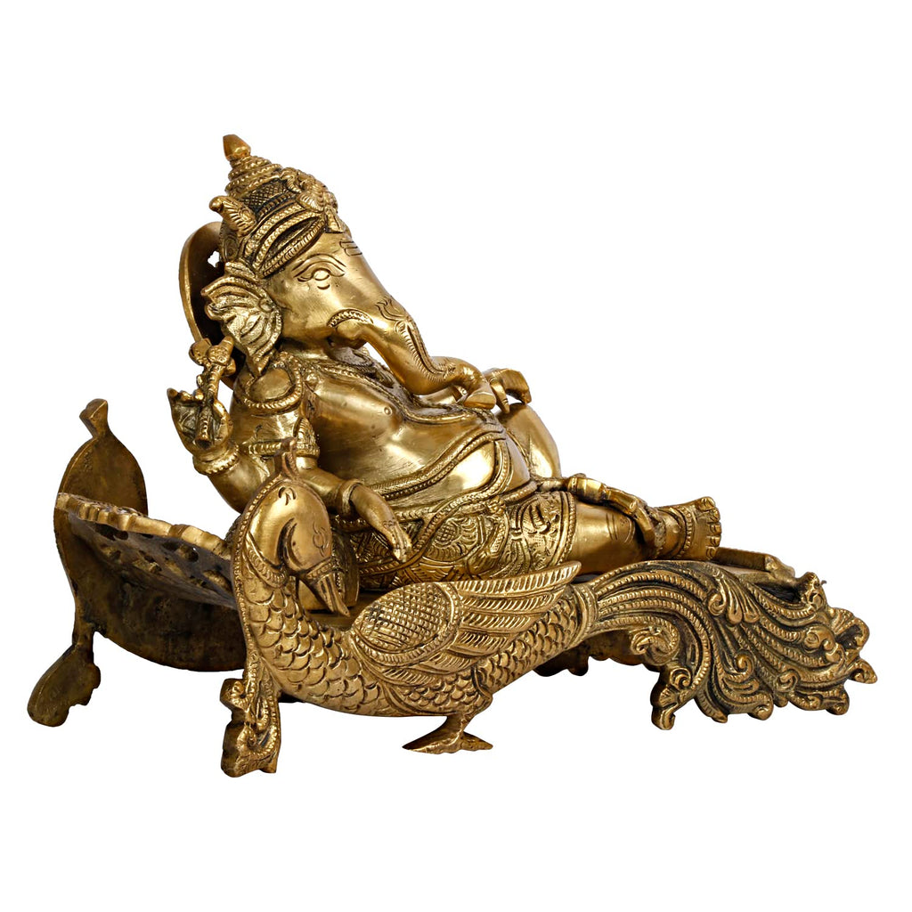 Svarup Brass Ganesha Idol on Peacock Singhasan for Home Decoration Ganpati Statue Murti for Gift Height 7.5 Inch Weight 4.5 Kg