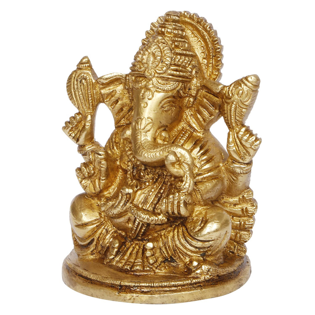 ARTVARKO Brass Ganesh Ganesha Idol Good Luck God Statue Religious Pooja Temple Decorative Sculptures (LxBxH 8x6.5x9.5cm)