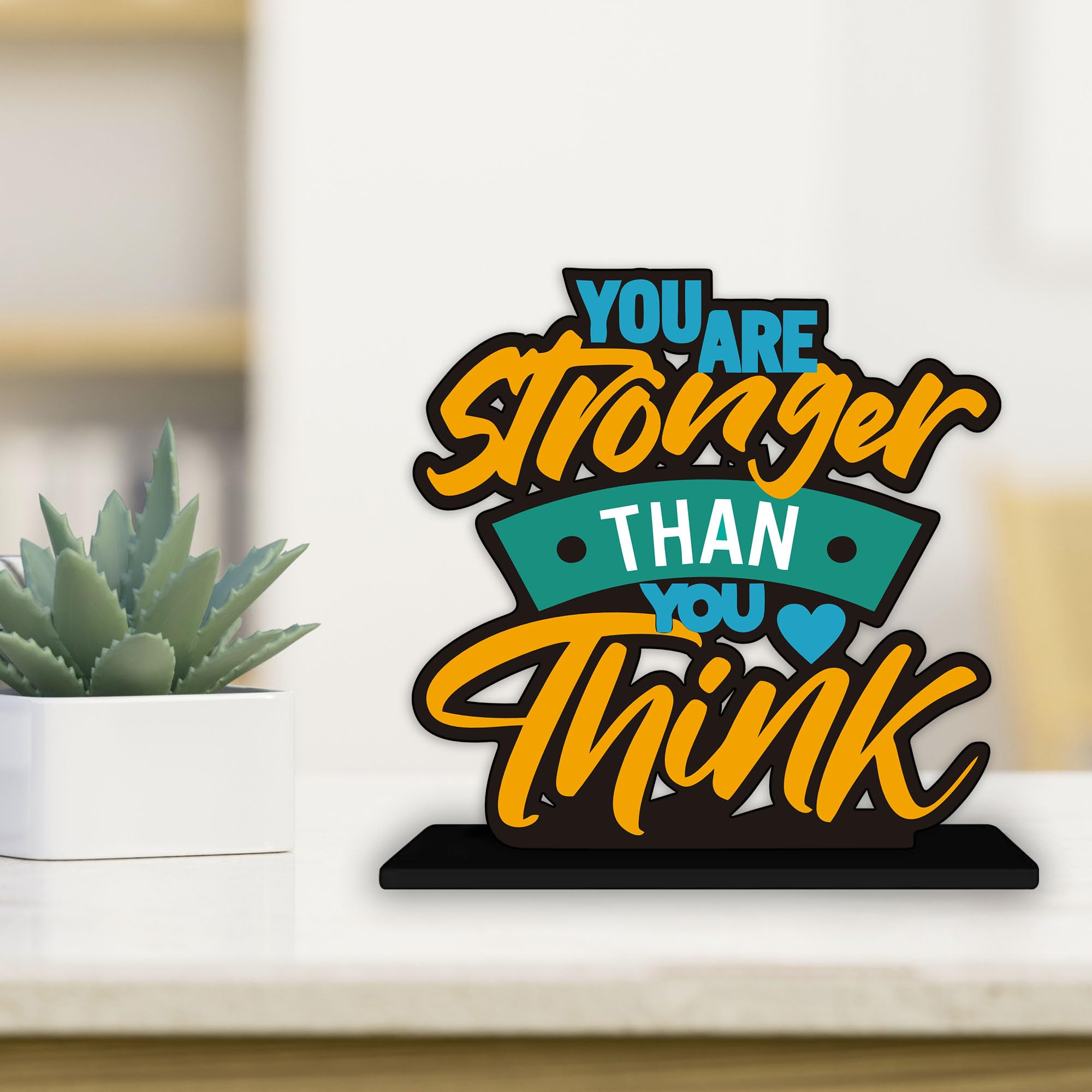 Artvibes Wooden Idols And Figurine You Are Stronger Than You Think Motivational Quote Table Decoration For Office Desk|Home Decor Item|Living Room|Modern Art Wood Showpiece Gift (Sp_1165)