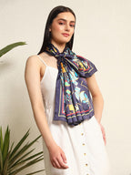 Ravaiyaa - Attitude is everything Women's Crepe Silk Digital Print Large Square Scarf Breathable Lightweight Neckerchief Printed Headscarf 40 x 40 Inch (Blue Abstract)
