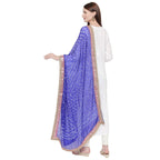 DUPATTA BAZAAR Woman's Royal Blue Bandhini Silk dupatta with Gotta Patti Border.