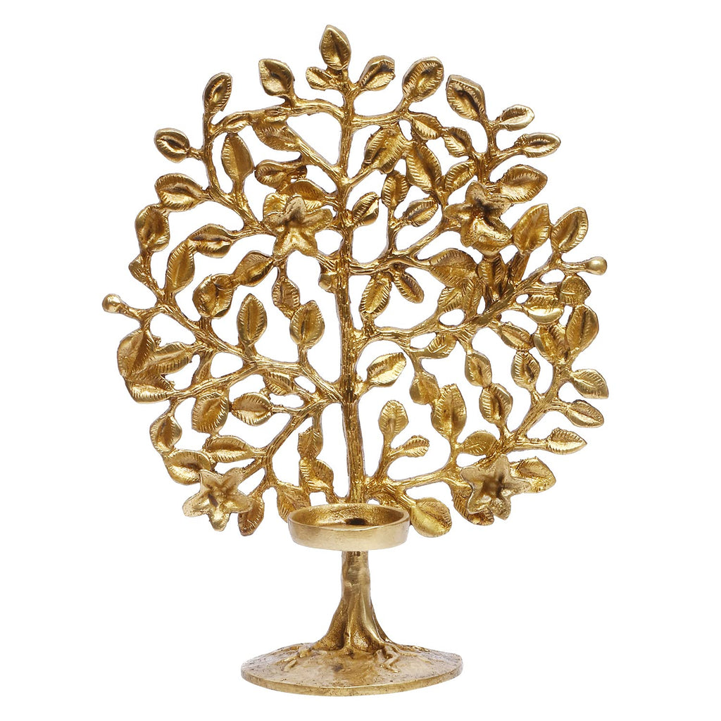 ARTVARKO Brass Decorative Kalpavriksha Tree of Life Flowers Candle Tea Holder Handicraft Product Decorative Table Top Decor Life Vastu Remedies for Home and Office 8.5 Inches
