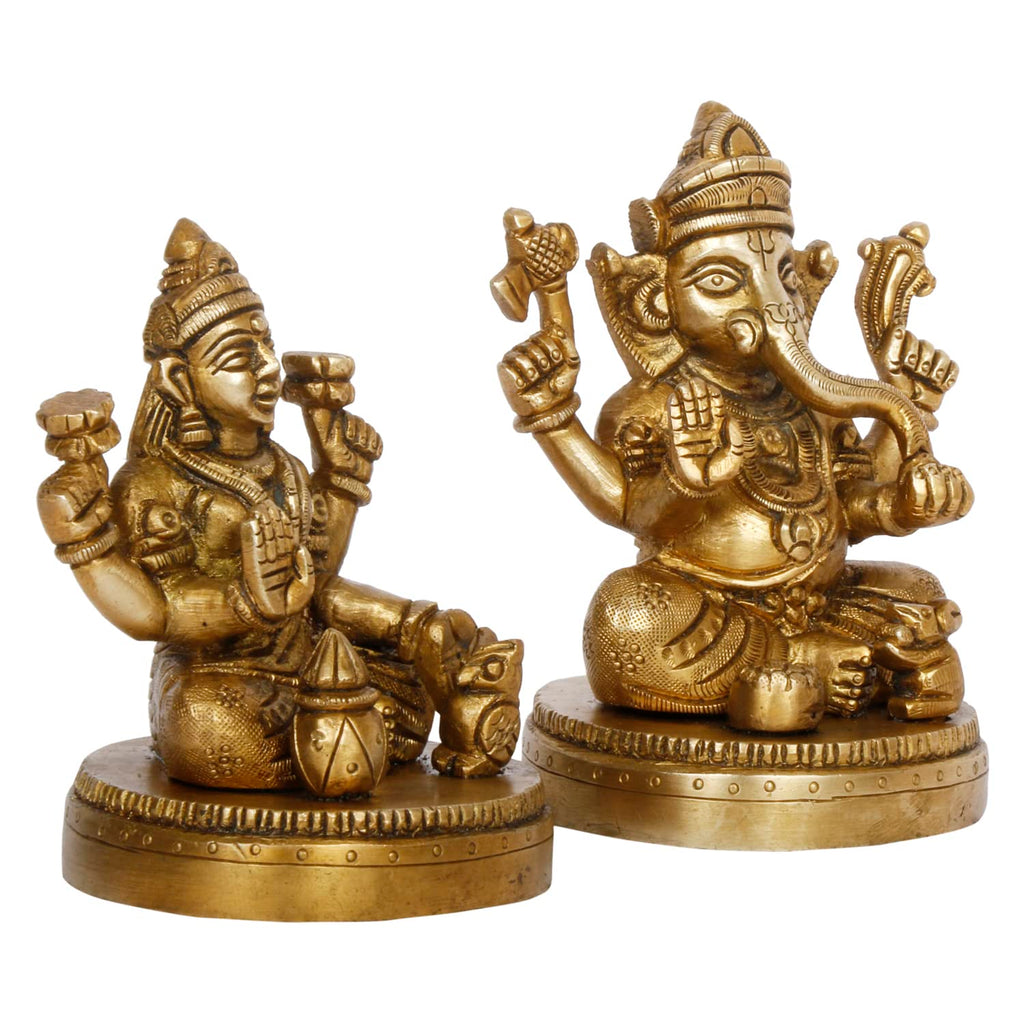 ARTVARKO Brass Lakshmi Ganesh Luxmi Ganesha Statue Mangalkari Ganpati Laxmi Idol Murti for Home Décor Showpiece Office Mandir Gift 4 Inch