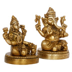 ARTVARKO Brass Lakshmi Ganesh Luxmi Ganesha Statue Mangalkari Ganpati Laxmi Idol Murti for Home Décor Showpiece Office Mandir Gift 4 Inch