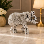 KridayKraft Decorative Silver Elephant Trunkup Silver Plated Statue, 12 cm x 9.5 cm, 400 gm, Intricately Carved Metal Figurine