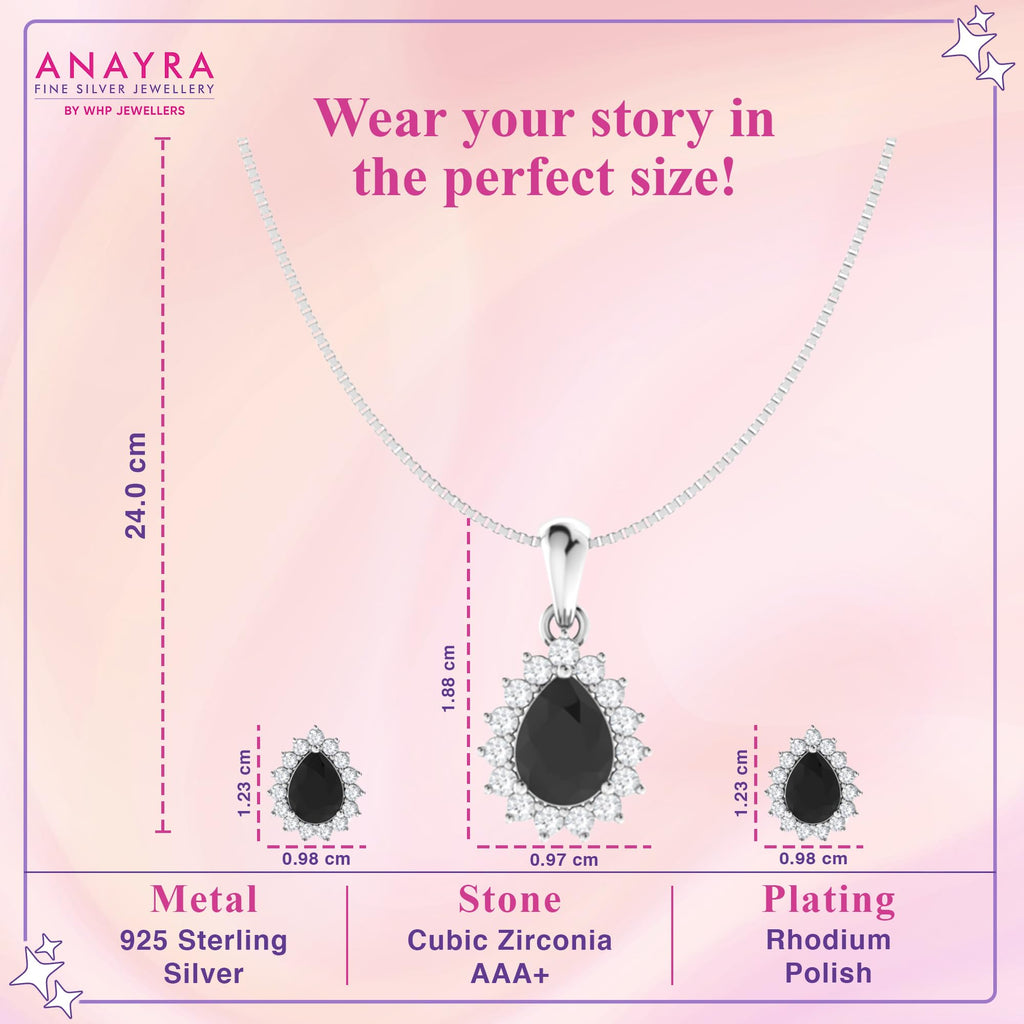 925 Sterling Silver Pendant Set for Women | Gemstone Necklace with Matching Earrings | Triangle, Halo & Drop Design | Fashion Jewellery Gift for Girls, Wife, Girlfriend