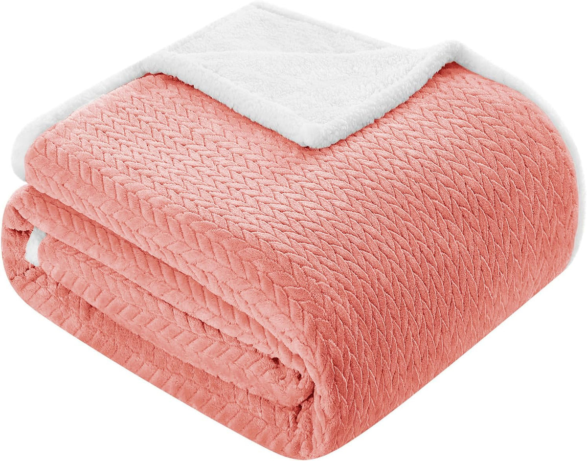 A Brand New - Umi Sherpa Fleece Blanket for Winter Double Size 220GSM, Super Soft AC Blanket King Size Bed, Ideal for Mild Winters, 88x90 inches (Orange & White, Double) Kafalo