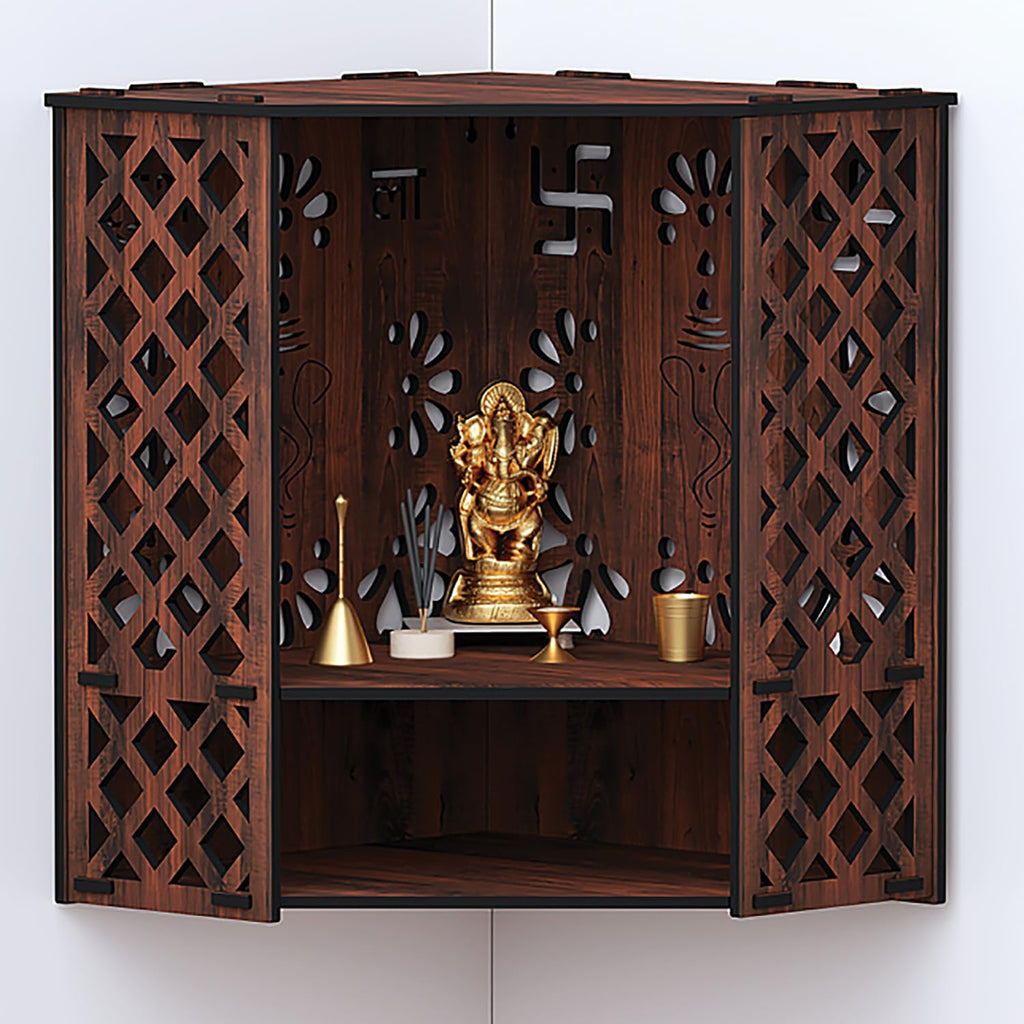 RANDOM Wall Mounted Mandir/Temple, Wooden Pooja Stand for Home, Wall Hanging Temple for Home, Office (12.5 x 12.5 x 16)
