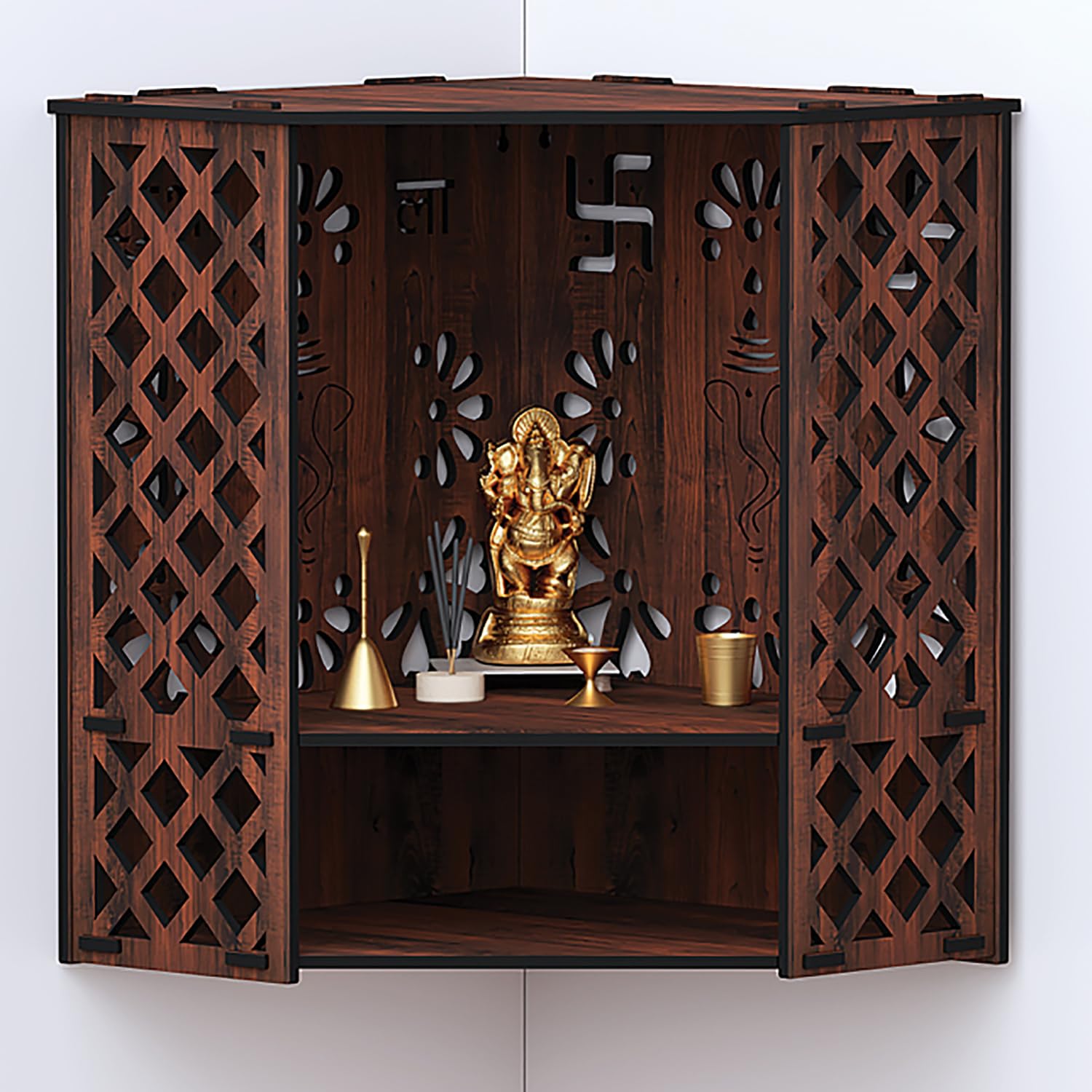 RANDOM Wall Mounted Mandir/Temple, Wooden Pooja Stand for Home, Wall Hanging Temple for Home, Office (12.5 x 12.5 x 16)