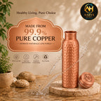 AARYA HOMES Pure Hammered Copper Water Bottle(950ml) | BPA-Free | Leak Proof | 99.9% Pure Copper | Antioxidant Benefits | Ayurveda Inspired | With Cleaning Powder,Brush,Silicon O-Ring & Premium Pouch.