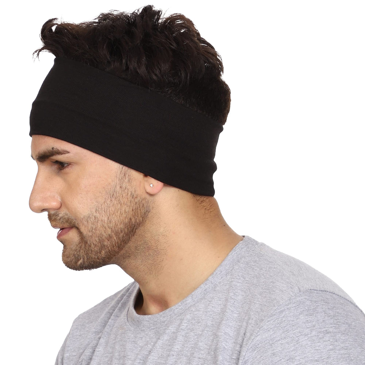 Gajraj Wide, Moisture Wicking and Non-Slip Exercise Workout Cotton Headband for Men and Women (Black)