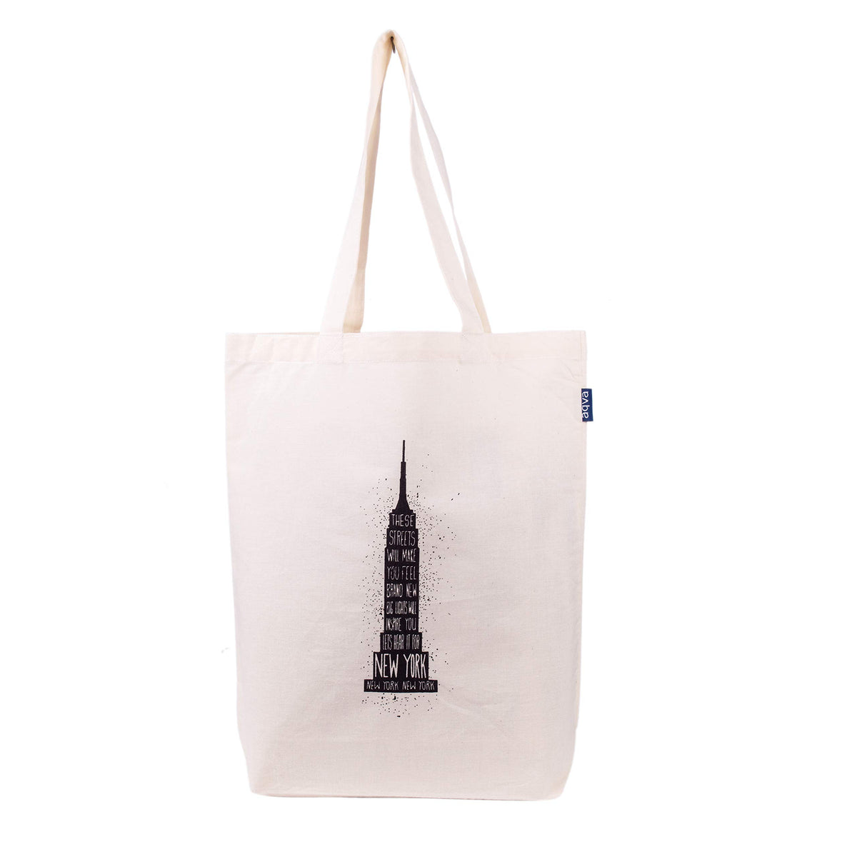 AQVA Blue Bag Collection - Cotton Canvas Tote bag, Reusable Grocery Bag, Cute Bags, Printed Cotton Shopping bag, Beach bags, Gift bags, (Empire State)