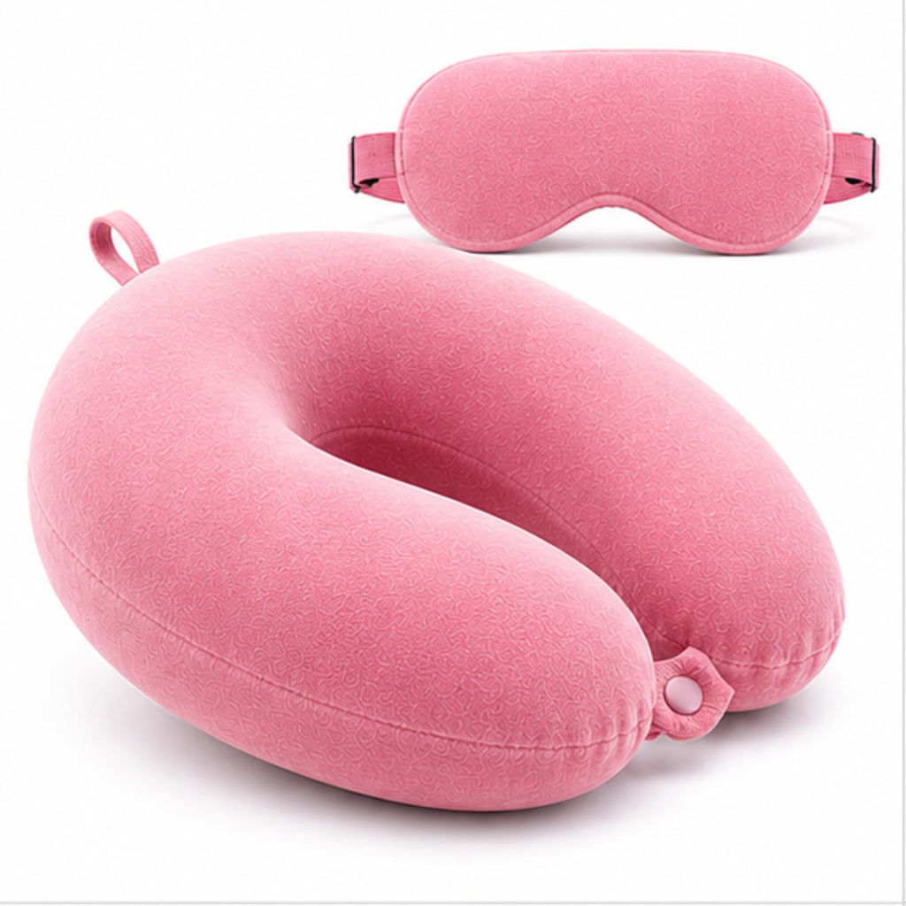 ONOTIC Kids Travel Neck Pillow, Comfort Support for Boys Girls, Neck Pillow for Girls Boys, Travel Accessories (Pig with Eyes Mask)