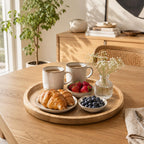 Round Wood Tray for Home Decor, Wooden Serving Tray, Decorative Trays for Home Decor, Wood Tray for Serving Snacks and Breakfast