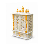 Vipron Handmade Wooden Temple Mandir in White & Gold, Hand-Painted with Carved Panels; Perfect Decorative Pooja Shrine for Home or Office, 30x15x40 cm