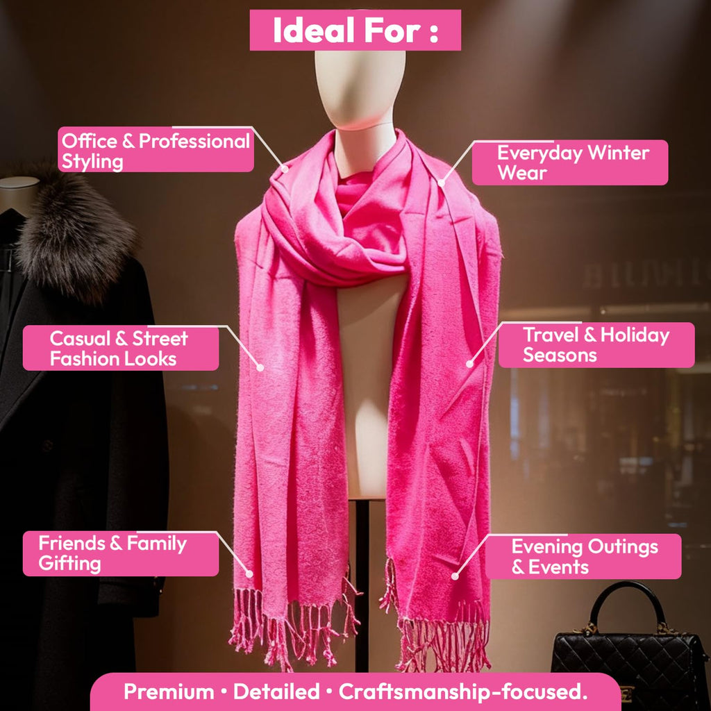 Graziemille Pure Pashmina For Women LIPSTICK PINK XL