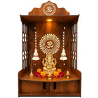 SIGNAMIO Mandir for Home with LED Light | Wooden MDF Puja Mandir | Wall Mounted Temple | Home Temple with Storage Drawer | Decorative Wooden Temple for Living Room & Prayer Room