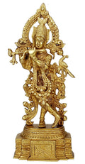 ARTVARKO Brass Murti Lord Krishna Idol God of Love Playing Flute for Home Décor Living Room Metal Statue Temple Gift Item Gold Polish Height 13.7 Inch