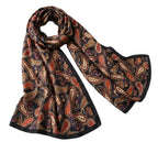 Alexvyan Satin Silk Summer Scarves 180 x 84 cm, Brown Paisley Theme with Stitched Border, Lightweight Fashion Scarf for Women Sun Protection Stole