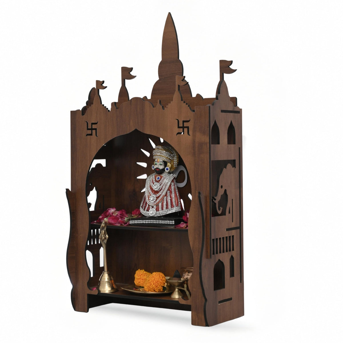 Venlay Wood Wooden Home Mandir Pooja Ghar, Rosewood Finish