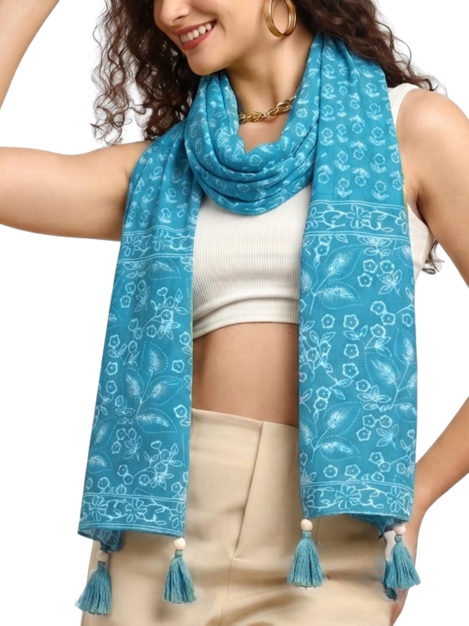 GALE GIRLS Cotton Scarf For Women Stylish|Beach Tassel Printed Scarf|Multicolor|Easily fits 180 * 50cm|70x20 Inch