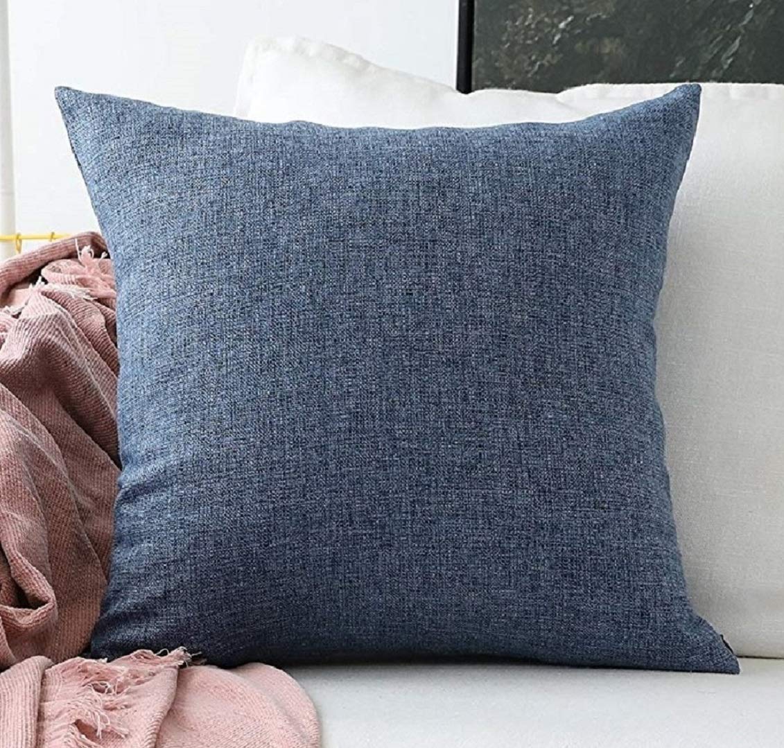 Khooti Jute Cushion Cover | 22x22 Inch | Navy Blue | Set of 1 | Throw Pillow Cover for Couches, Chairs, Sofas, Beds, Coffee Tables, Living Rooms, Bedrooms, Modern Boho Design
