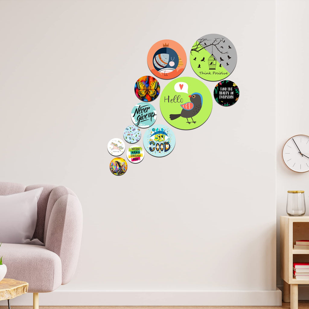 Artvibes Find The Beauty in Everyday Round Shape MDF Wooden Wall Decor Items | Quotes Decor Item | Wall Accent | Office Decor | Wall Art Print | Inspirational quotes | Gift Items (WPS_117N), Set of 11