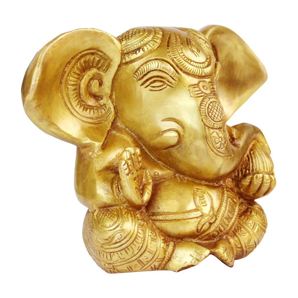 Svarup Brass Sitting Ganesha Idol in Gold Color Height 10 Inch Weight 1.9 Kg