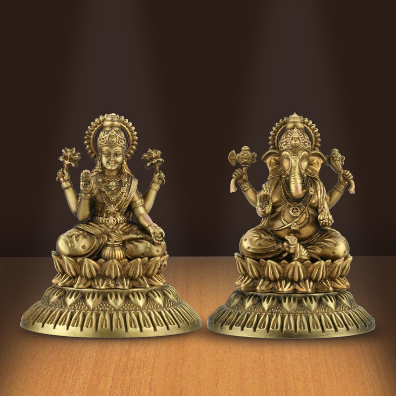 Shilpkala 2.7 Laxmi & Ganesh Ji Brass Idol (Statue, Murti) for Table, Home & Office Decor, Worship & Gift