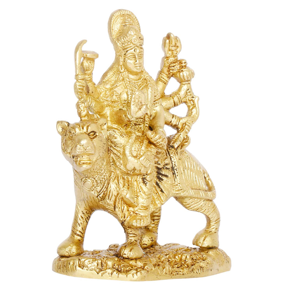 Artavrko Brass Durga Maa/Sherawali MATA Devi/Goddess Sitting on Lion Statue Idol for Home Decor Puja Temple Mandir Showpiece Gifts 5.5 Inch