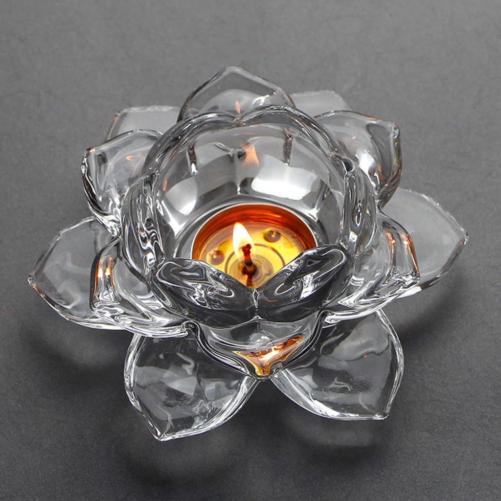 Onlyeasy Crystal Clear Lotus Flower Tea Light Candle Holder, Perfect for Home Decor and Festival, Pack of 1