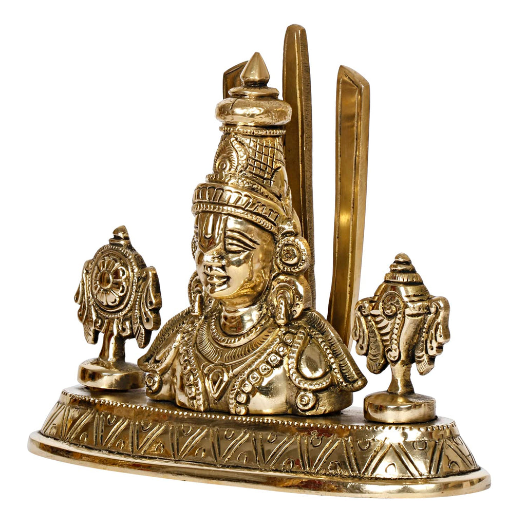 ARTVARKO Brass Tirupati Balaji Venkateshwara Face Bust Idol Vishnu Chakra Namah Shankh Statue Murti Lord Srinivasa Pooja Vastu Religious Idol for Home Office Temple 5.5 Inch