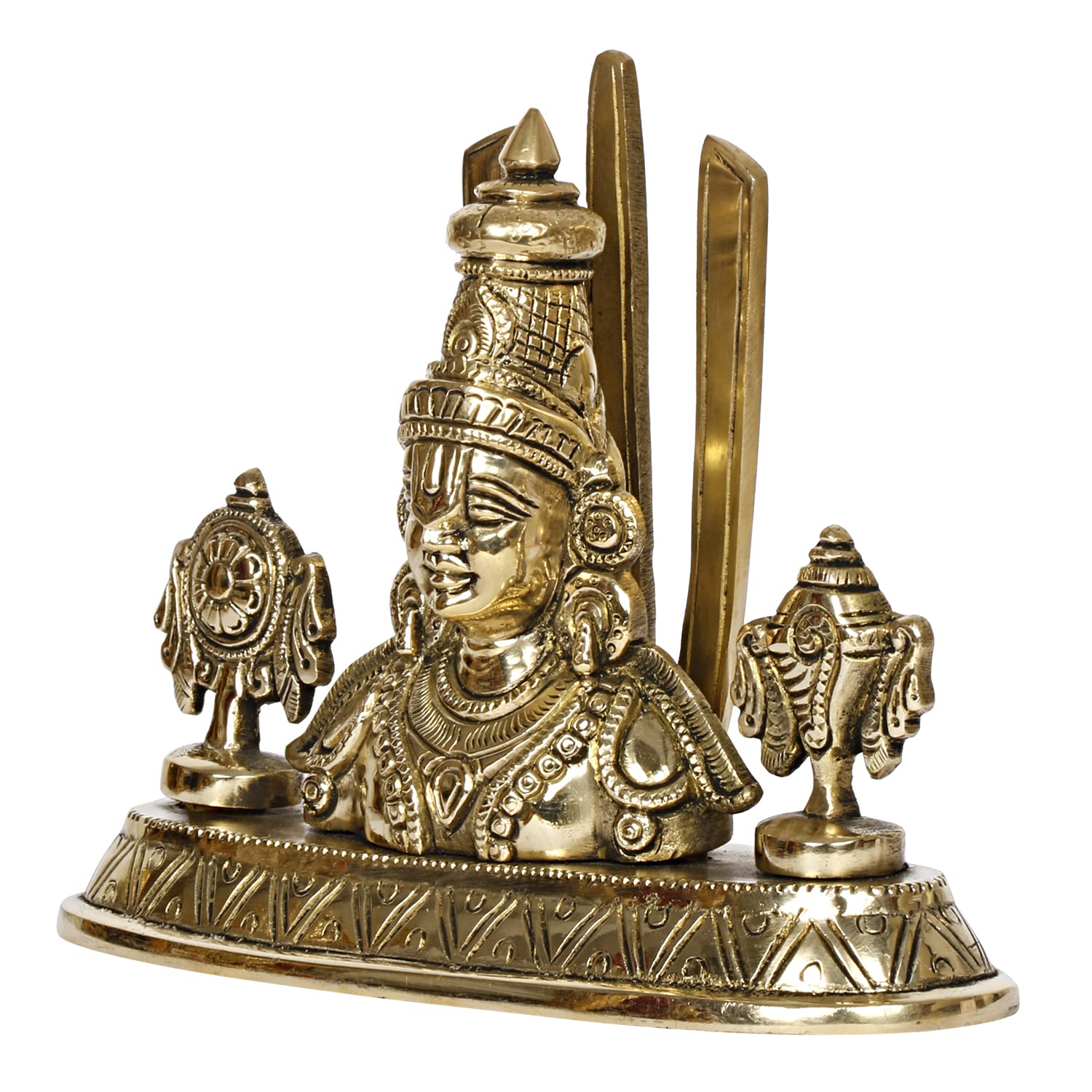 ARTVARKO Brass Tirupati Balaji Venkateshwara Face Bust Idol Vishnu Chakra Namah Shankh Statue Murti Lord Srinivasa Pooja Vastu Religious Idol for Home Office Temple 5.5 Inch