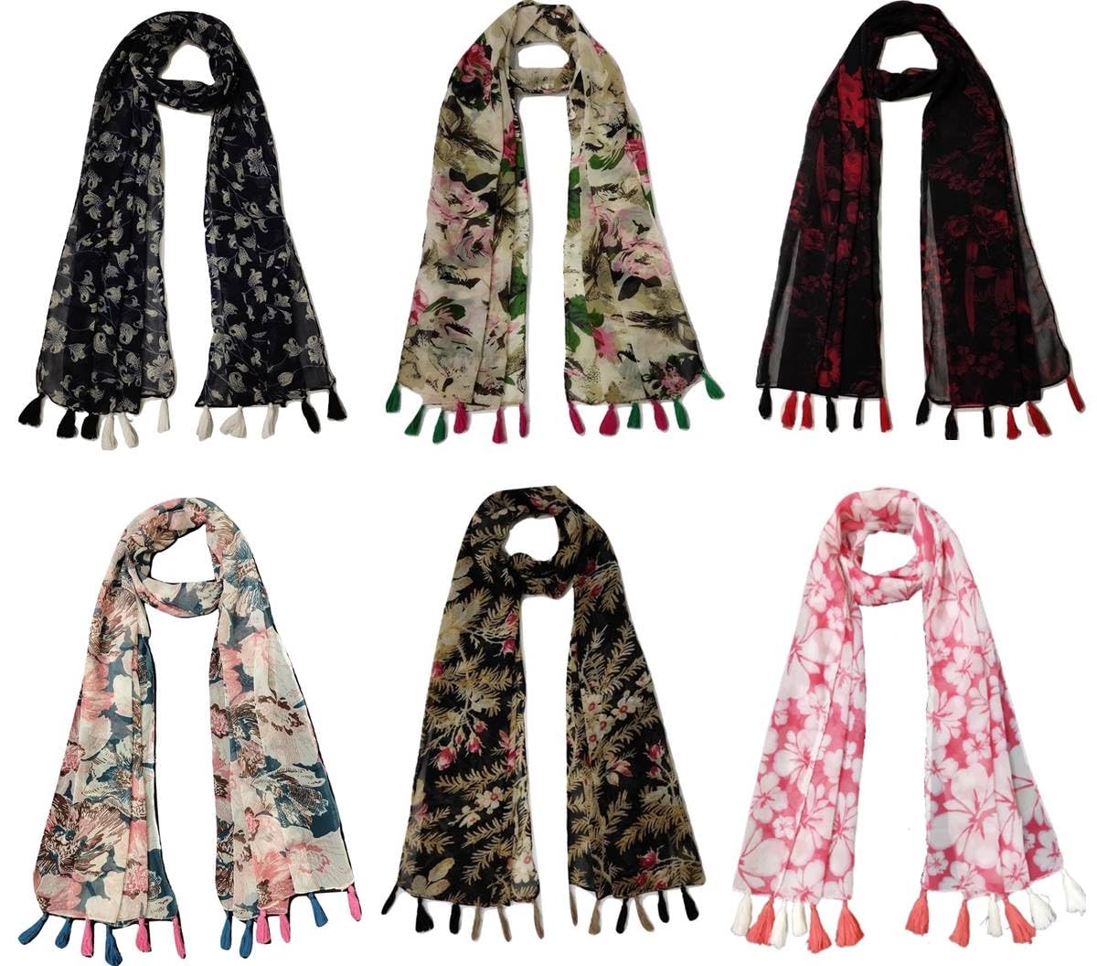 StoleVilla Women's Printed designer Chiffon stoles And Scarf Multicolored Pack of 6