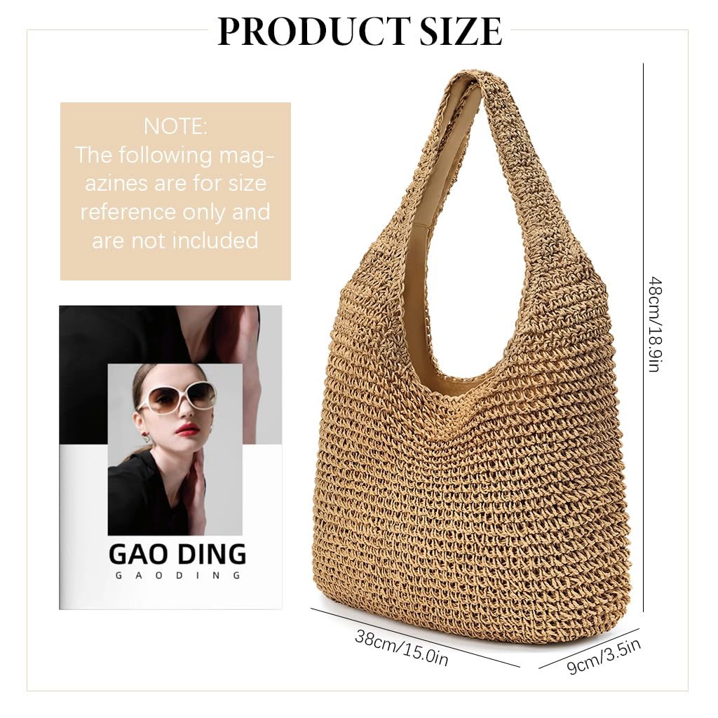 PALAY Tote Bag for Woman Straw Woven Boho Summer Beach Shoulder Handbag