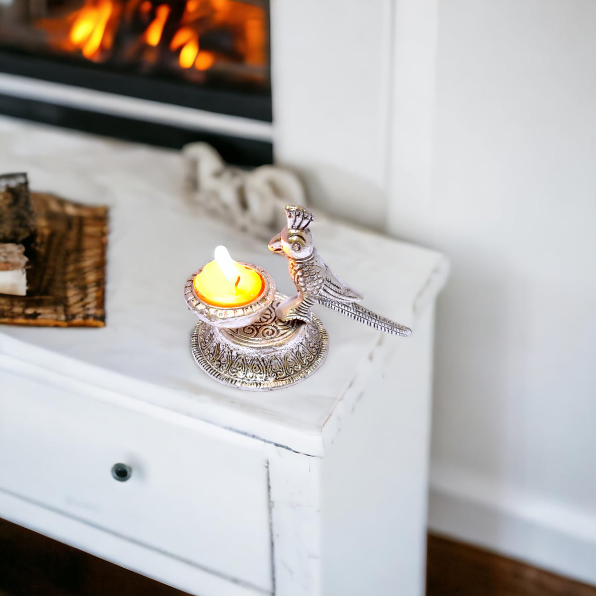KridayKraft Aluminium Parrot Diya (Silver)