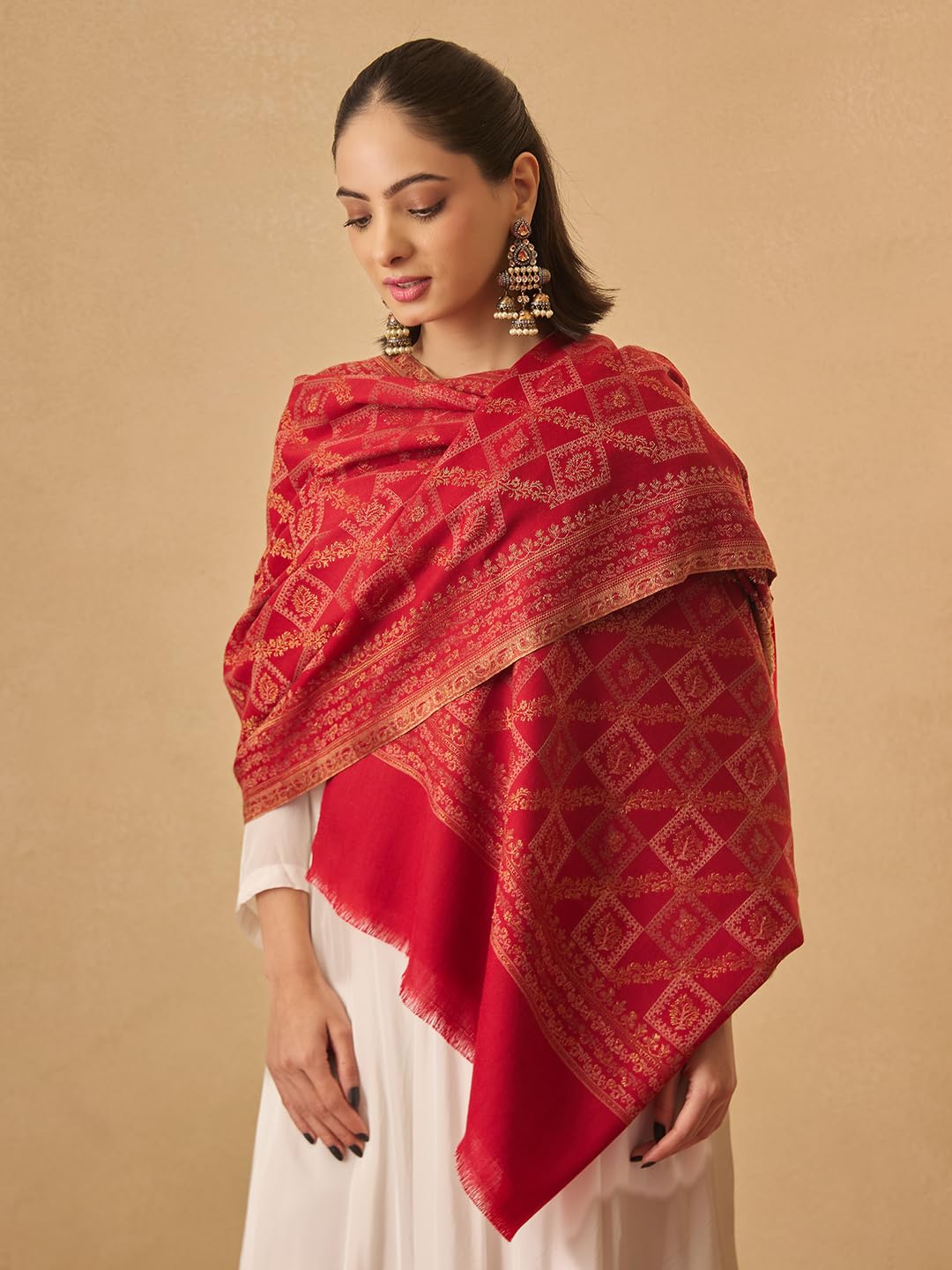 Pashmoda Women Mahtab Kashmiri Jamawar Woven Design Shawl (Size: 40x80in, 101x203cm) SECS56