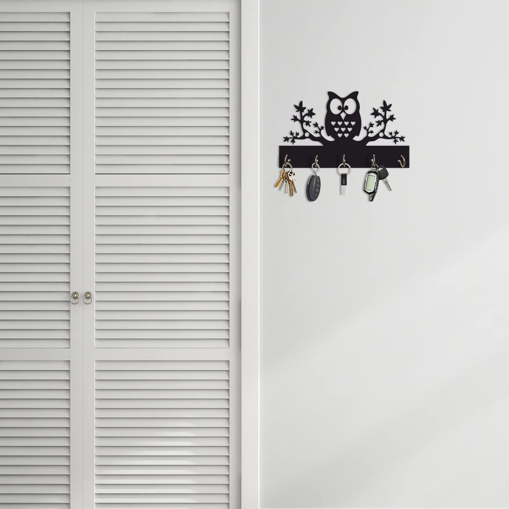 Artvibes Unique Stylish Wooden Key Holder for Wall Decor with Stylish Stainless Steel 5 Hooks Beautiful Key Organizer for Home Decoration(KH_808N)