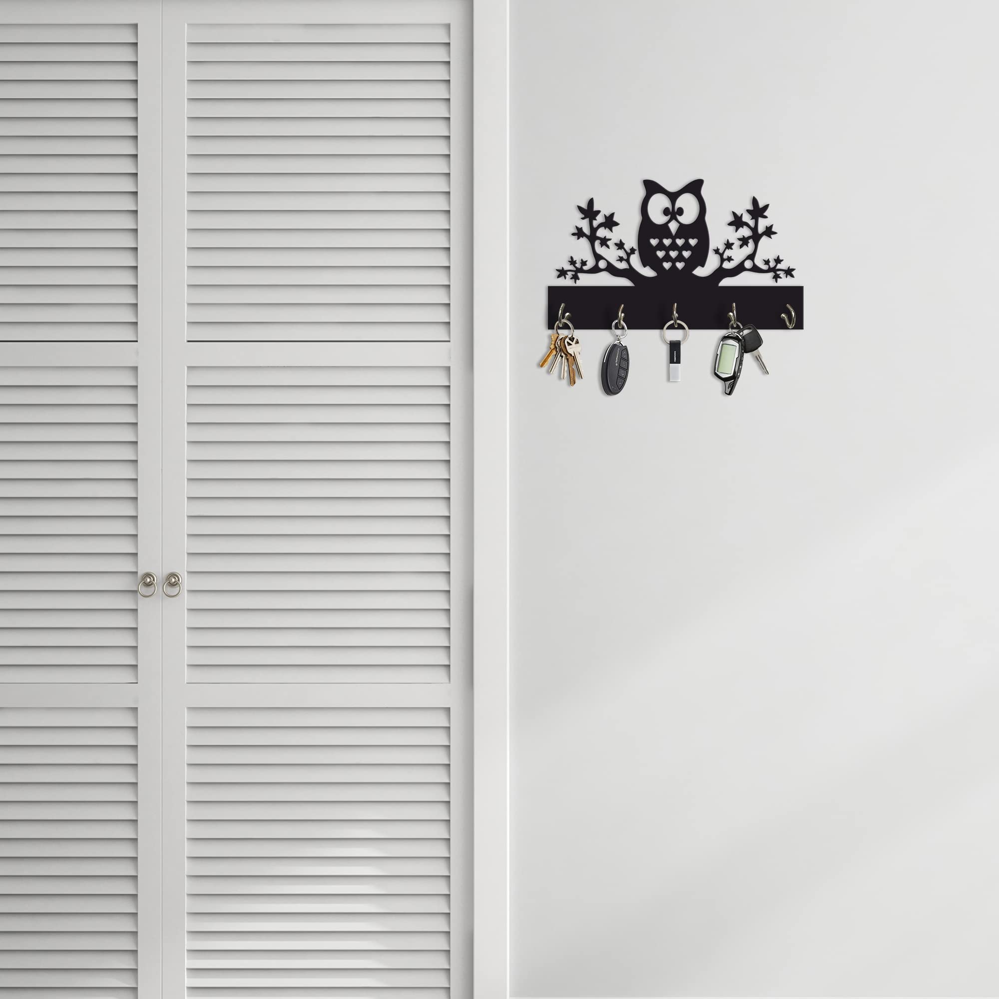 Artvibes Unique Stylish Wooden Key Holder for Wall Decor with Stylish Stainless Steel 5 Hooks Beautiful Key Organizer for Home Decoration(KH_808N)