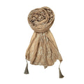 FAHABO Scarf Woman Pleated Cotton Scarves with Embroidery and Tassels | Hijab Scarf | Headscarf | Neck Scarf | Stoles | Wraps (Toffee Brown -1)