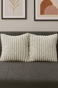 AWARD VELVETS Premium Faux Rabbit Fur Plush Luxury Soft Fluffy Striped Decorative Throw Pillow/Cushion Covers for Sofa, Couch, Living Room - (Light Grey, 16 x 16 inch) Set of 2