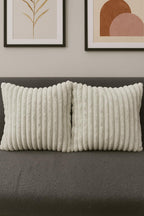 AWARD VELVETS Premium Faux Rabbit Fur Plush Luxury Soft Fluffy Striped Decorative Throw Pillow/Cushion Covers for Sofa, Couch, Living Room - (Light Grey, 16 x 16 inch) Set of 2