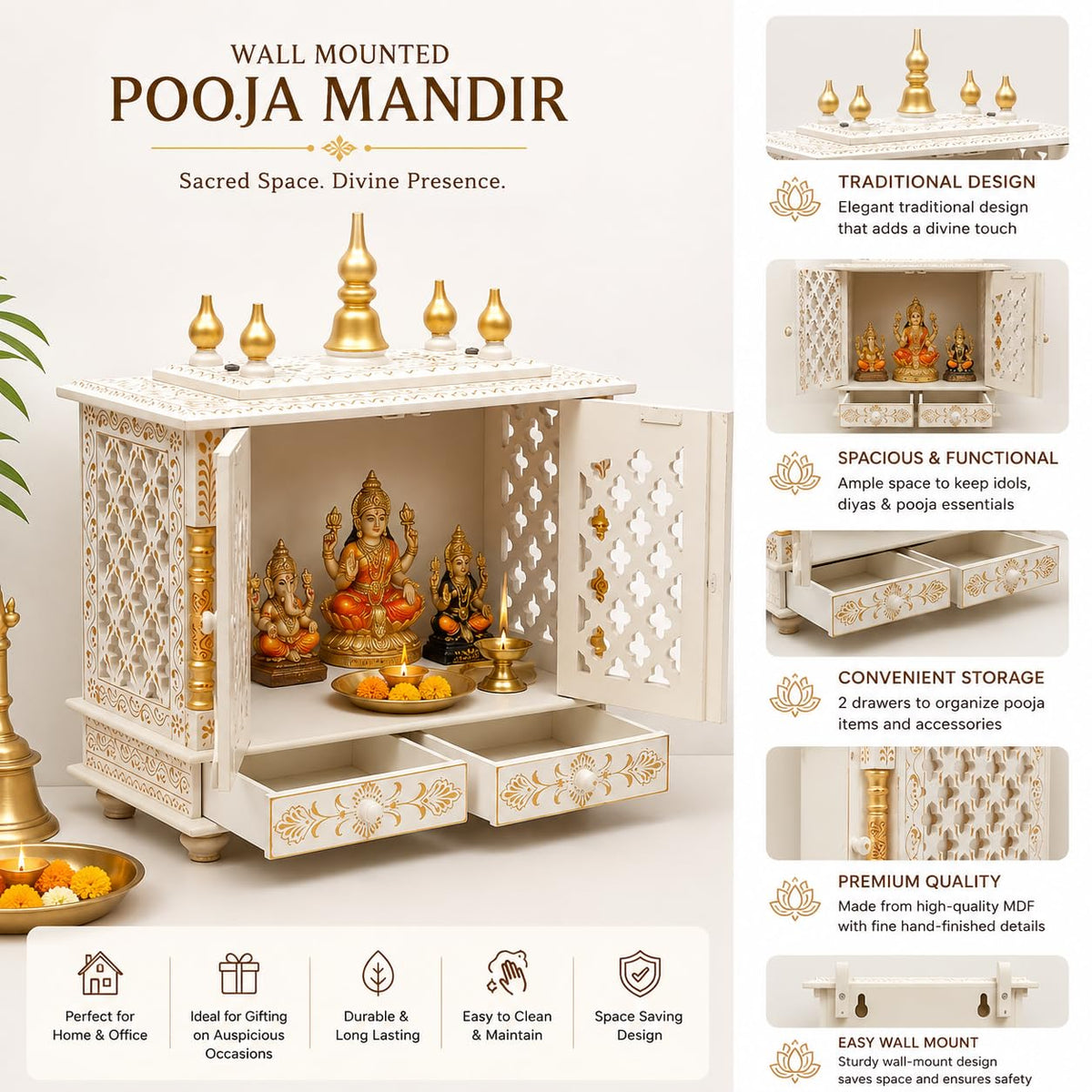 Kamdhenu art and craft Wooden Temple/Home Temple/Pooja Mandir/Pooja Mandap/Temple