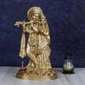 ARTVARKO Radha Krishna Brass Murti Murli Kishan Playing Flute Radha Idol Standing with Peacock for Home Mandir Decor Marriage Height 11 Inch